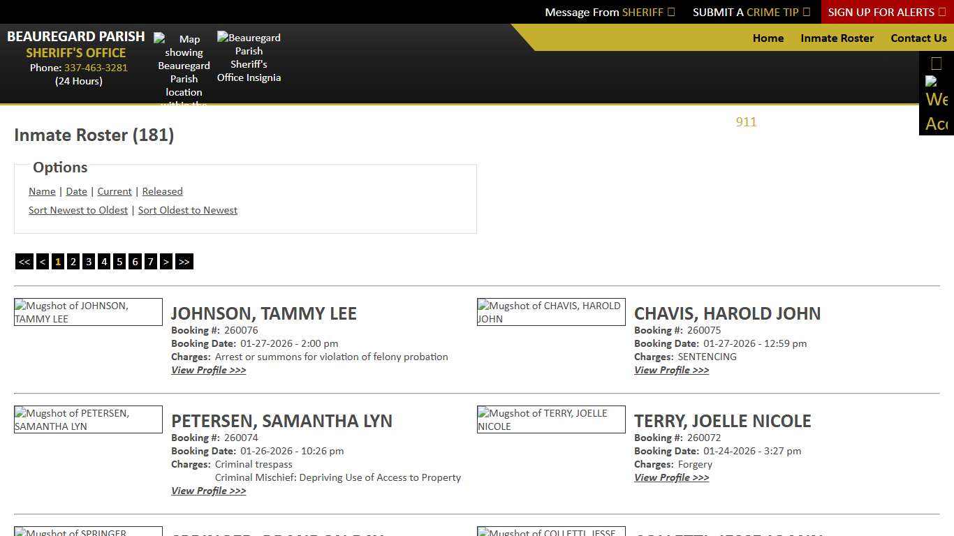 Inmate Roster - Current Inmates Booking Date Descending - Beauregard Parish Sheriff's Office