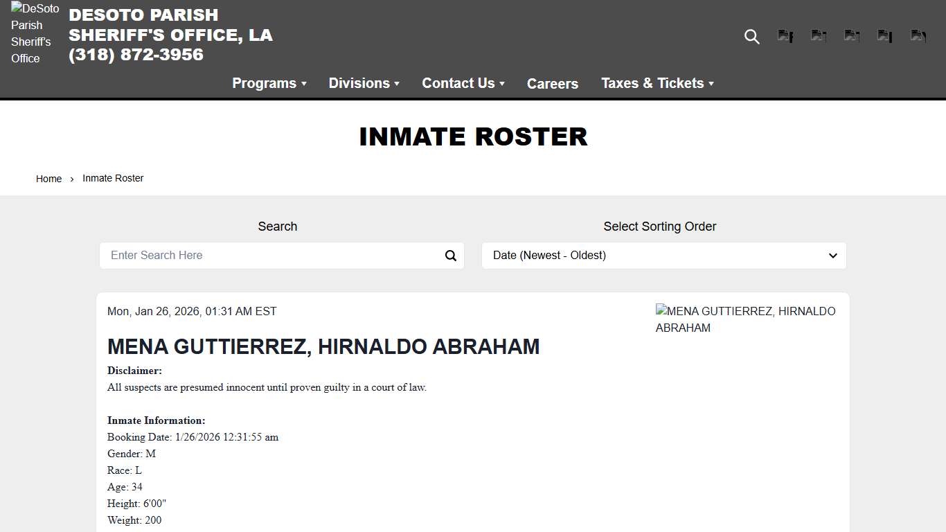 Inmate Roster DeSoto Parish Sheriff’s Office (LA)