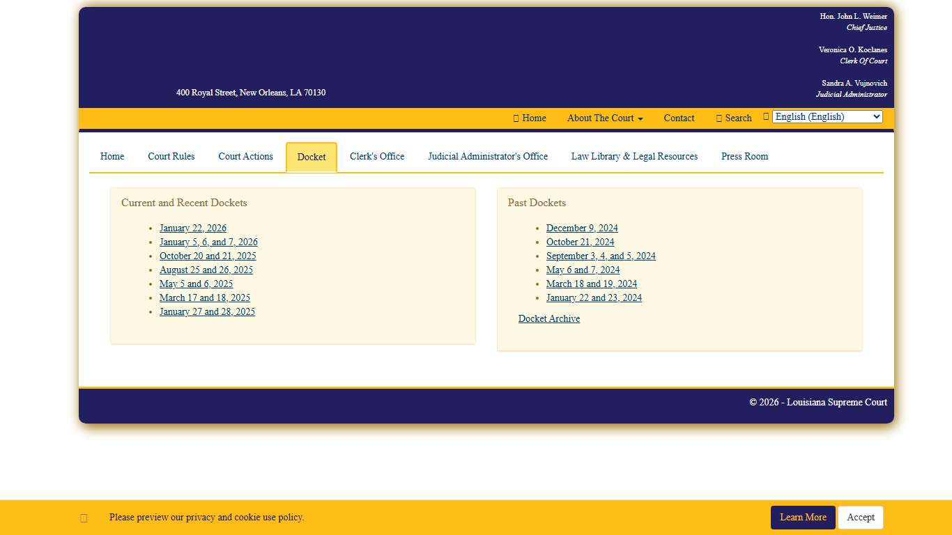 Docket - Louisiana Supreme Court